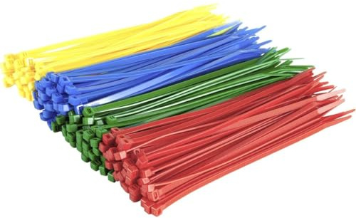 Gocableties Multi Pack Cable Ties, 300mm x 4.8mm, Pack of 200, Red, Green, Blue, Yellow, 12 Nylon Zip Ties, Plastic Tie Wraps, for Home, Garden, Office and DIY