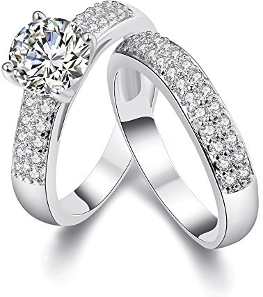 Uloveido Wedding Jewellery Set Yellow Gold Color Engagement Eternity Rings for Men and Women with CZ Created Diamond Size O KR005
