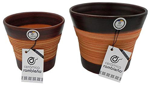 CERÁMICA RAMBLEÑA | Macetas de Barro Rojo | Macetas Decorativas | Macetas de cerámica | Macetas Exterior | Araña-Nogal | Decoración 100% Hecho a Mano | 20x20x17cm + 17x17x14cm