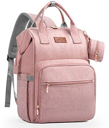 Viedouce Baby Wickelrucksack Wickeltasche Babytasche,Wasserdicht Oxford Große Kapazität für ausgehen,Multifunktional zum Rucksack mit 1 Stück Wickelauflage und 2 Kinderwagengurten(Rosa-01)