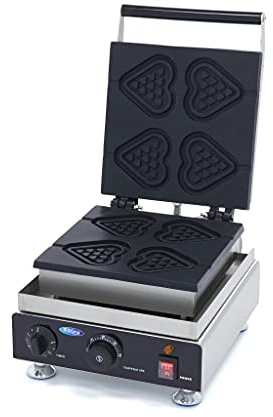 Maxima Gastro - Piastra per waffle a forma di cuore, 4 pezzi, 105 x 14 x 105 mm (per waffle), con timer, 1750 Watt