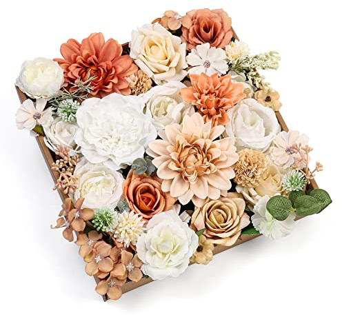 Serra Flora konstgjorda blommor kombo Dahlia 34 st sidenmix falska blommor rosor för gör-det-själv bröllopsbuketter kombo bordsuppsatser arrangemang fest brud baby shower heminredning (vitrosa)