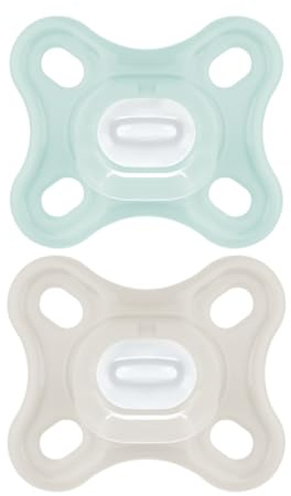 MAM Comfort Schnuller im 2er-Set, 0-2 Monate, Schnuller-Set für Früh- & Neugeborene, 100% MAM SkinSoft Silikon mit Schnullerbox, blau/türkis