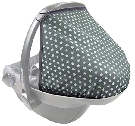 BAMBINIWELT Sonnenverdeck Sonnendach Sonnenschutz für Babyschale kompatibel mit Maxi Cosi PEBBLE Sterne (dunkelgrau Sterne)