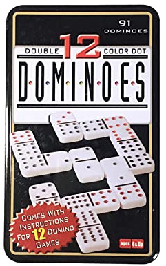various Dominó Doble 12, Caja Metálica,Juego de Mesa Clásico para Niños y Adultos