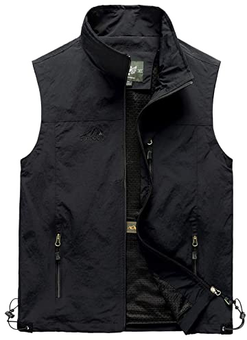 Sukany Men's Casual Utility Fishing Vest Lightweight Outdoor Work Safari Travel Photo Multi Pockets Waistcoats Black L