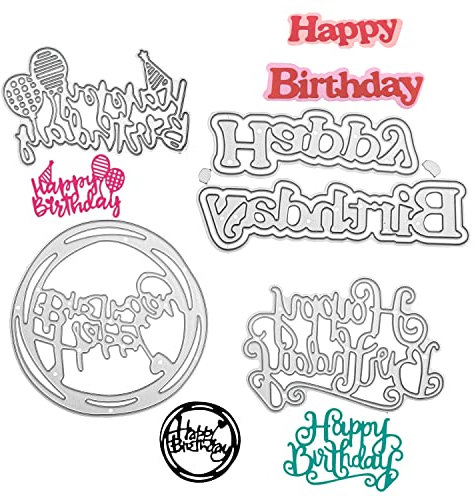 4 Stück Stanzschablone Happy Birthday Set Stanzformen Alles Gute zum Geburtstag Schneiden Prägeschablonen Prägung Schablone Stanzschablonen für Kartenherstellung DIY Scrapbooking Album Karten Basteln