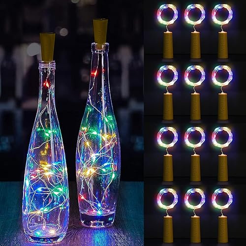 Vicloon Luce Bottiglia,12 Pezzi Luci per Bottiglie 2 M 20 Micro LEDs Colorata Luci Led a Batteria,Lampada a fili di rame, Decorazione per Bottiglie, Festa,DIY