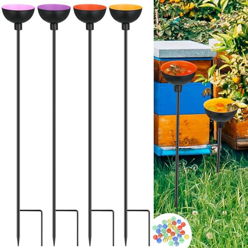 Lineshading Bienen-Bewässerungsstation, Schmetterling, Biene, Wasserfänger, Becher, kleine Insekten, Bienenfutterspender für draußen Fütterung und Bewässerung von Bienen, Metall, Gartenpfähle,