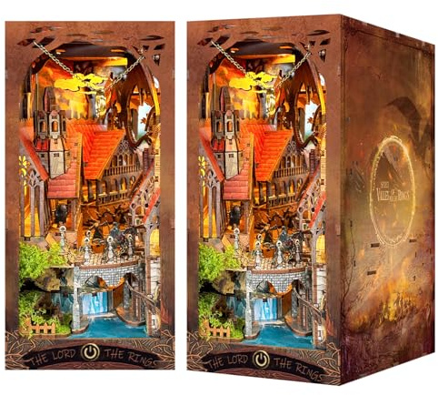 Farekass Kit de rincón de Libros, DIY Book Nook Kit con Antipolvo para Bricolaje y luz LED decoración de Rompecabezas, Miniatura House Rompecabezas 3D de Madera, Modelo Regalo para Adultos y niños