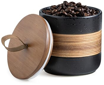 Miamolo Ceramic Jar with Lid, Coffee Container Kitchen Food Storage Jars for Spice Sugar Tea Bag, Stackable Decorative Jars for Countertop, Black & 18 fl.oz