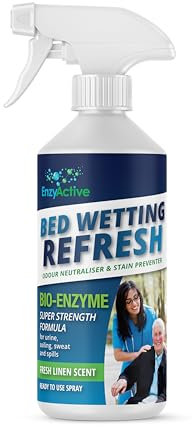 EnzyActive Bedwetting ReFresh Incontinence Odour and Stain Preventer with Enzymes - Carpet Cleaner, Bedding, Cleaning Products & Upholstery Cleaner, Linen Fresh Super Strength 500ml Spray Urine Faeces