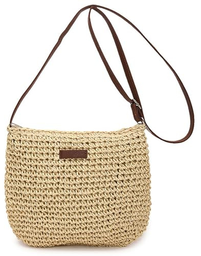 MLPKOI Strohtasche Damen Stroh Leder Umhängetasche Sommer Strandtasche Bohemian Handtasche Crossbody für Frauen Dating Reisen Party Einkaufe Beige