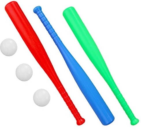 Beaupretty Kit de Béisbol Infantil 3 Bates y 3 Balones de Plástico ABS, Diseño Portátil, Seguro y Liviano para Niños en Patios y Juegos Educativos