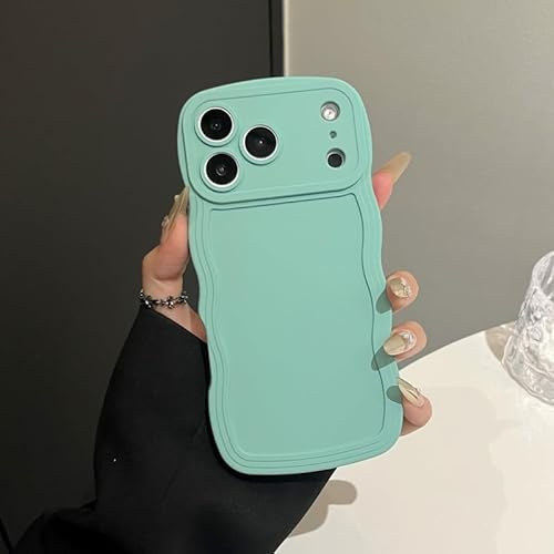 UEEBAI Wave Frame Case for iPhone 17 Pro, Cute Wave Frame Slim Fit Shockproof Phone Bumper Cover Soft Pretty Curly Wavy Case Anti-Scratch TPU Cover - Mint Green