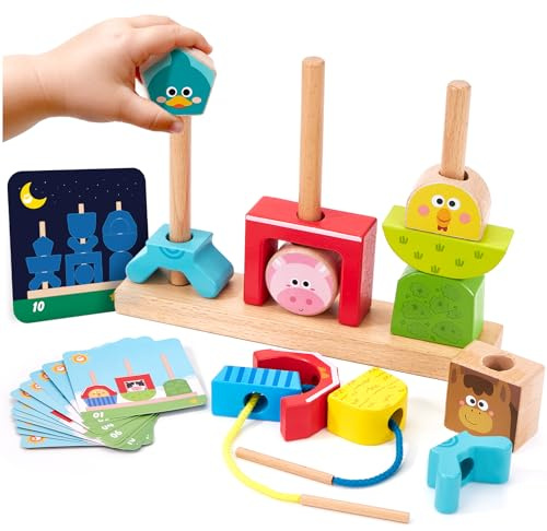 hahaland Giochi Montessori 1 Anno, Fattoria Giochi Legno Bambini da Impilare e Ordinare, Gioco Educativi Interattivo Regalo Bimbo Bimba 1 2 3 Anni