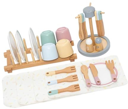 Wooden Toy Plates Dishes Role Play Forks Play Dishes for Kids for Girls Kids