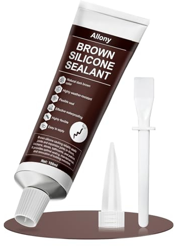 ALLONY Silicone Marron, Colle Silicone, silicone Exterieur Etanche, Silicones de Construction, Adhère Facilement, Joints Multi-Matériaux pour Salle de Bain, Escaliers et Fenêtres etc, 100ML
