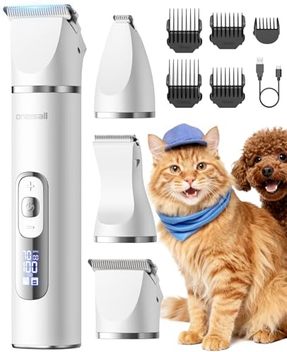 oneisall 3 in 1 Schermaschine Katze Hunde, Pfotentrimmer für Hunde, LCD-Anzeige Leise Katzenrasierer Profi Haarschneidemaschine für Katzen Hunde für Pfoten, Hintern, verknotet, Dingleberry