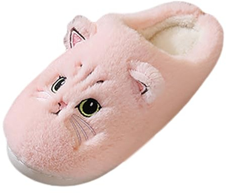 Generisch Coppia E Inverno Cotone Pantofole Gatto Cartoon Donna Ciabatte 2025 Morbido Peluche Con Memory Foam Ciabatte In Pelle d'agnello, Colore: rosa., 43 EU