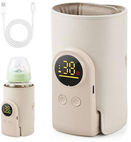 Scaldabiberon Portatile Senza Fili, Scaldabiberon USB con Display LCD Scaldabiberon Regolabile a 6 Velocità, 8000mAh Scalda Biberon Neonato Portatile, Scaldabiberon Baby USB per Viaggi, Aereo e Auto