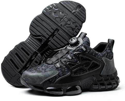 USOR Safety Trainers Mens Womens Steel Toe Cap Trainers Work Sneakers Lightweight Safety Shoes Swivel Buckle No Laces Non Slip with Air Cushion