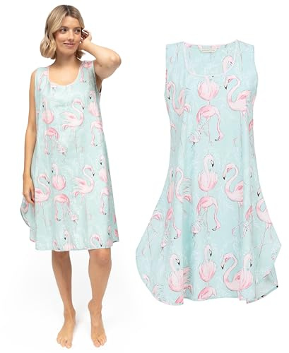 Cyberjammies Francesca Womens Flamingo Print Short Nightdress | Mint Blue Cotton Modal Nightie | Lightweight Breathable Ladies Nightwear