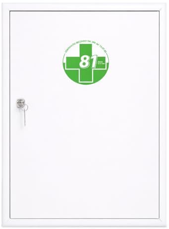 AIESI® Armario botiquín metálico con Llave para medicamentos de Pared 30x14x46 h cm, suministrado vacío, garantía 24 Meses