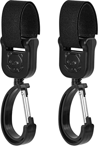 Buggy Clips 2 Pcs Cute Bear Design Pram Hooks for Bags, Universal Anti-Slip | PU Leather Stroller Clips, Heavy Duty Carabiner Hook for Pushchair, Shopping Bag, Diaper Bag & Backpack Accessories