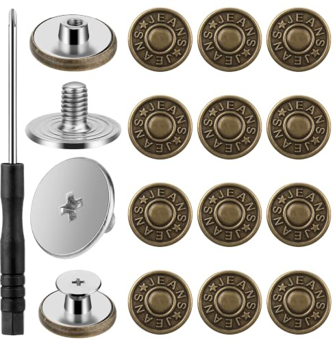 Qianyu 12 Sets Adjustable Buttons for Jeans 17mm No Sew Nailess Instant Metal Buttons Removable Jeans Buttons Replacement Repair Combo Contains Threads Rivets and Removable Screwdriver (Color 5)