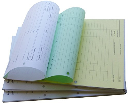 10x Auftragsblock Block Auftrag DIN A4, 3-fach selbstdurchschreibend, 3x30 Blatt weiß/grün/gelb - gelocht (22203)