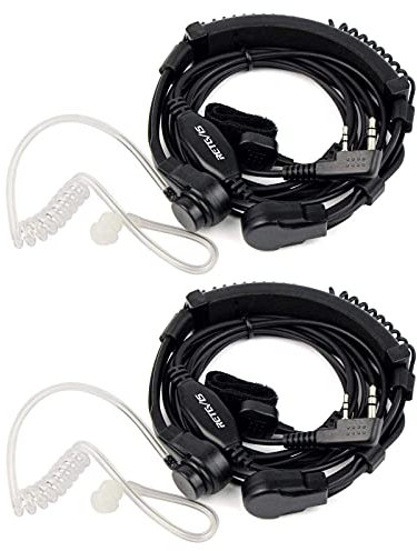 Retevis K001 Funkgerät Kehlkopfmikrofon PTT Headset 2-pin Ohrhörer Kopfhörer Kompatibel mit Walkie Talkie RT24 RT27 RT21 RT81 RT668 Baofeng BF-88E BF-888S Kenwood (2 STK.)