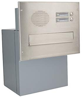 F-042 Cassetta postale bifamiliare passante a muro in acciaio inox con 2 campanelli e citofono (profondità: 27-40,5 cm) - LETTERBOX24.de