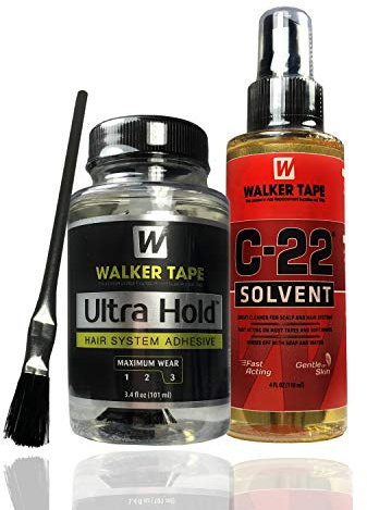 Walker Tape Ultra Hold Hair System Adhesive 3.4oz & 4oz C22 Citrus Solvent Wig Glue Remover w/Brush Saver Bundle Pack