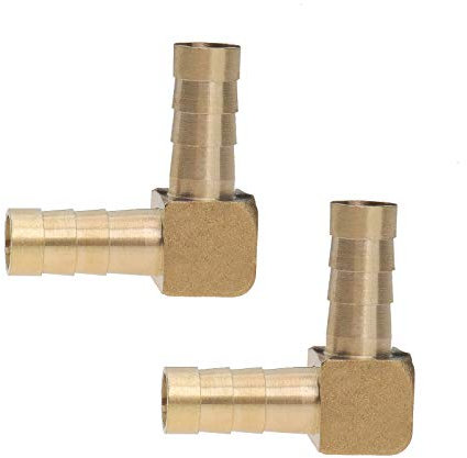 YINETTECH Lot de 2 raccords de tuyau en laiton cannelé de 8 mm coudés à 90 degrés pour tuyau de carburant, adaptateur 5/16 doré pour air, eau, carburant, huile