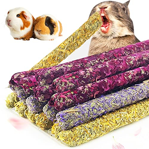 SUPJADE 30Pcs Guinea Pig Rabbit Food Treats Toys Timothy Hay Sticks Natural Flowers Flavored Molar Snacks Food for Small Animal Hamsters Accessories Boredom Breakers