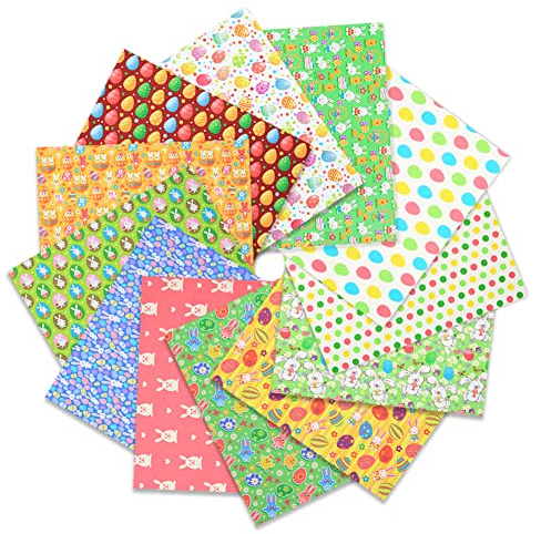 Tela de costura de Pascua, 12 paquetes de tela de 40.6x50.8 cm, para manualidades, algodón, conejo, pollo, tela de retazos para costura de Pascua, suministros de decoración de fiesta en el hogar