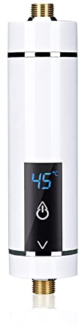 Elektrisk varmvattenberedare, mini elektrisk varmvattenberedare med digital display, justerbar temperatur, tanklös varmvattenberedare för kök och badrum tvätt (vit 5 500 W)