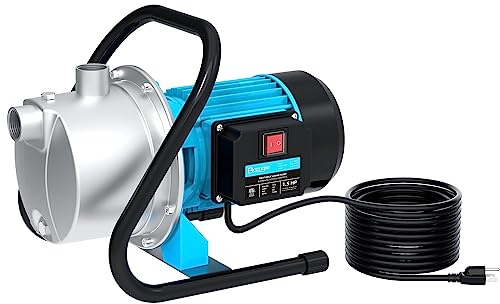 BOMGIE 1.5HP Water Transfer Pump,1200GPH Shallow Jet Well Pump,Extended 13FT Power Cord Portable Sprinkler Booster Pump,Irrigation Lawn Fountain Pool Draining Self Priming Transfer Pumps