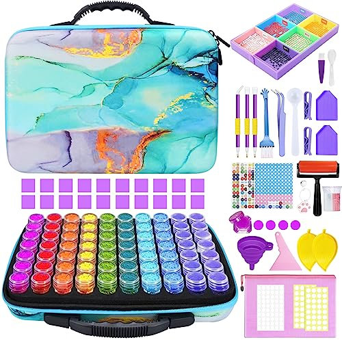 YUTUY 5D Diamond Painting Zubehör Boxen,70 Fächer Diamond Painting Aufbewahrungsbox,Diamant Painting Zubehör Box Organizer Aufbewahrungskoffer mit Stift,Pinzette,Trichter Usw,für DIY Handwerk