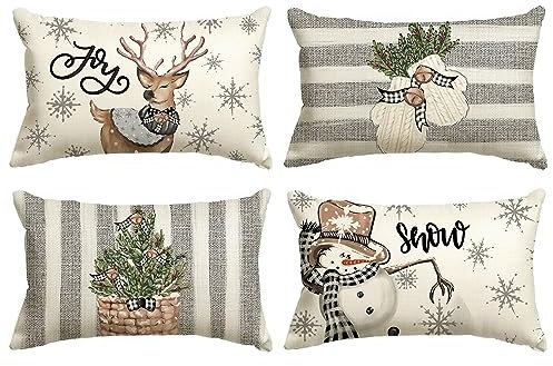 Artoid Mode Schneemann Rentier Handschuhe Weihnachten Kissenbezüge 4er Set, 30x50 cm Zierkissenbezug Cushion Cover Couch Wohnzimmer Außenbereich Deko