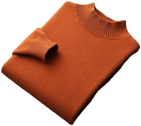 100% Merino Wool Mock Neck Sweater Mens Solid Knitted Half Turtleneck Jumper Thick Casual Pullover Caramel XL