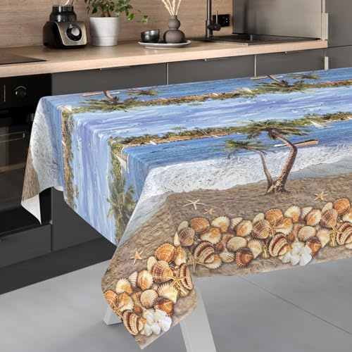 Nappe en Toile cirée, Lavable, pour Table de Jardin, extérieur, intérieur, 240 x 140 cm, Bord coupé, Vacances