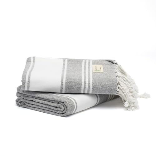 Salt Earth Cotton Turkish Beach Towel (Set of 2, 36x72) - Soft, Quick Dry, Sand Resistant, Absorbent Towels for Bathroom, Home, Travel, Pool, Spa, Bath, Swim - Beach Towels Oversized (Alloy)