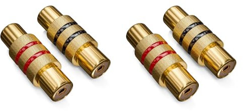 deleyCON Cinch Kupplung / Audio Video Adapter | 4ération Set: 2 Schwarz, 2 Rot | RCA Verbindungsstück