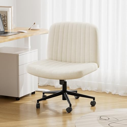 APICIZON Bürostuhl ohne Armlehnen, Lesesessel mit Breitem Sitz, Höhenverstellbar Drehstuhl mit Rollen, Schreibtischstuhl mit Stoffpolsterung, Bürostuhl Beige für Haus,Büro Schlafzimmer