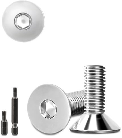 40 Stk senkkopfschrauben edelstahl M6x16mm Innensechskant M6 edelstahlschrauben Senkkopf Schrauben Steckdose Gewindeschrauben Senkschraube mit 2 Stk Sechskant Schrauberkopf DIN 7991/ISO 10642(Silber)