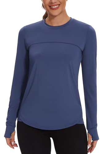 Gyabnw T-Shirt Sportiva da Donna Magliette Donna Maniche Lunghe Orlo in Foglia di Loto Camicia Palestra Donna Top Fitness Yoga Corsa Palestra
