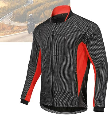 CFDFDA Thermo-Winter-Fahrradjacke für Herren aus Fleece Winddicht Wasserdicht Fahrradmantel,Red-M