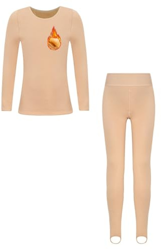 Kvysinly Ensemble de sous-vêtement Thermique Enfant Fille Haut de Danse avec Leggings Costume Danse Respirants Thermiques Ensemble pour Ballet et Thermiques B Nu 7-10 Ans